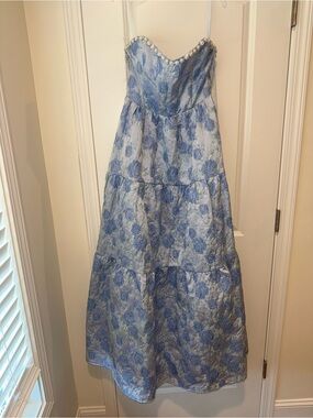 Altar'd State Pale Blue Strapless Dress with Beaded Neckline